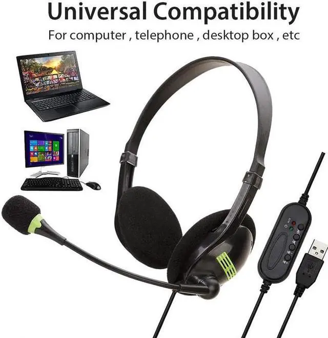 Main image of USB Computer Headset, Wired Business Communication Online Chat Headphone  With Noise Reduction Microphone and Audio Control  for PC UC Skype Lync Softphone Call Center Office Games School Education