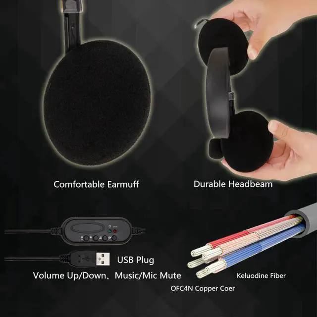 Alt view image 7 of 7 - USB Computer Headset, Wired Business Communication Online Chat Headphone  With Noise Reduction Microphone and Audio Control  for PC UC Skype Lync Softphone Call Center Office Games School Education