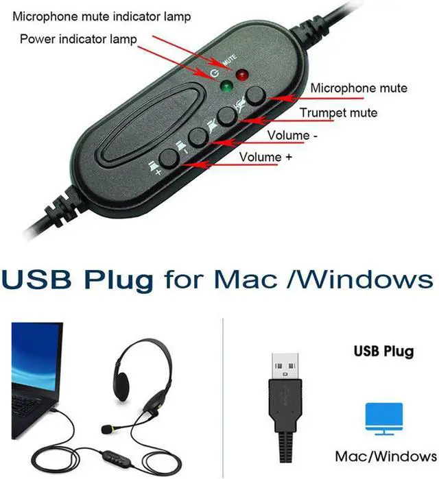 Alt view image 4 of 7 - USB Computer Headset, Wired Business Communication Online Chat Headphone  With Noise Reduction Microphone and Audio Control  for PC UC Skype Lync Softphone Call Center Office Games School Education