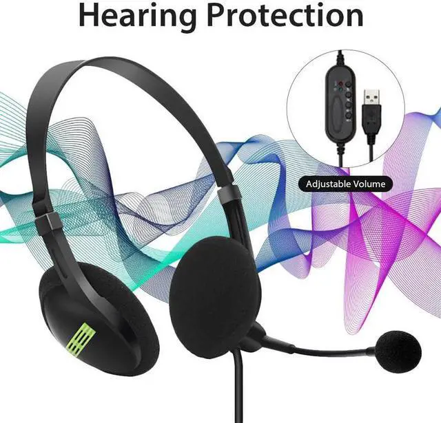 Alt view image 3 of 7 - USB Computer Headset, Wired Business Communication Online Chat Headphone  With Noise Reduction Microphone and Audio Control  for PC UC Skype Lync Softphone Call Center Office Games School Education