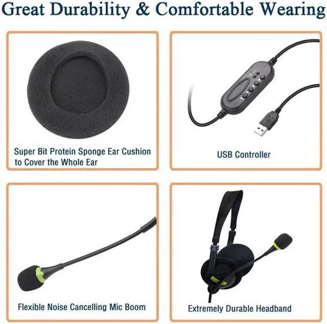 Alt view image 5 of 7 - USB Computer Headset, Wired Business Communication Online Chat Headphone  With Noise Reduction Microphone and Audio Control  for PC UC Skype Lync Softphone Call Center Office Games School Education