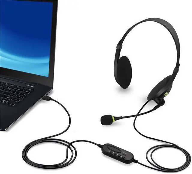 Alt view image 2 of 7 - USB Computer Headset, Wired Business Communication Online Chat Headphone  With Noise Reduction Microphone and Audio Control  for PC UC Skype Lync Softphone Call Center Office Games School Education