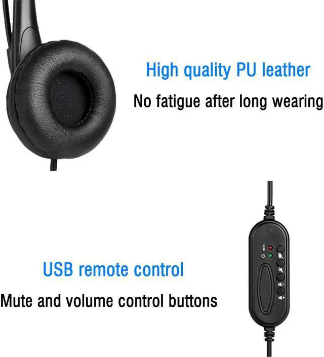 Alt view image 4 of 7 - USB Unilateral Headset, Wired USB Headphone With Microphone Noise Reduction And Audio Control For PC Computer Business Communication Online Chat UC Skype Lync Softphone Call Center Office Gaming-Black