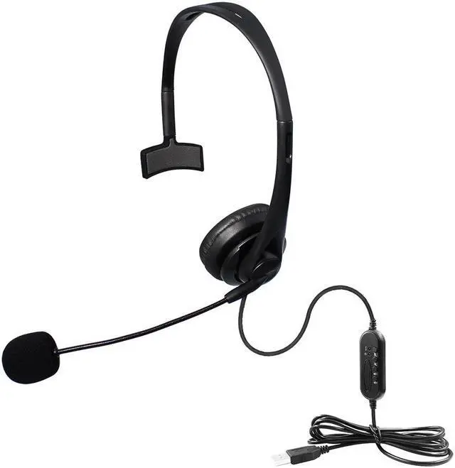 Alt view image 2 of 7 - USB Unilateral Headset, Wired USB Headphone With Microphone Noise Reduction And Audio Control For PC Computer Business Communication Online Chat UC Skype Lync Softphone Call Center Office Gaming-Black