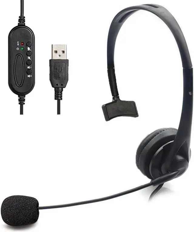 Main image of USB Unilateral Headset, Wired USB Headphone With Microphone Noise Reduction And Audio Control For PC Computer Business Communication Online Chat UC Skype Lync Softphone Call Center Office Gaming-Black