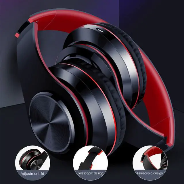 Alt view image 3 of 6 - Wireless Bluetooth Headset, Folding Gaming Headphone with Built-In Noise Reduction Microphone, Support TF Card, HiFi Stereo Headset with 3.5MM Cable, For IOS/Android, Tablet, Computer, Laptop (Blue)