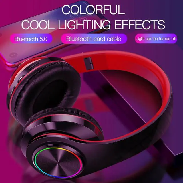 Alt view image 5 of 6 - Wireless Bluetooth Headset, Folding Gaming Headphone with Built-In Noise Reduction Microphone, Support TF Card, HiFi Stereo Headset with 3.5MM Cable, For IOS/Android, Tablet, Computer, Laptop (Blue)