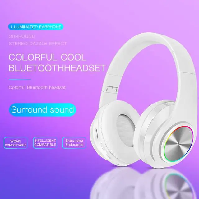Alt view image 2 of 6 - Wireless Bluetooth Headset, Folding Gaming Headphone with Built-In Noise Reduction Microphone, Support TF Card, HiFi Stereo Headset with 3.5MM Cable, For IOS/Android, Tablet, Computer, Laptop (White)