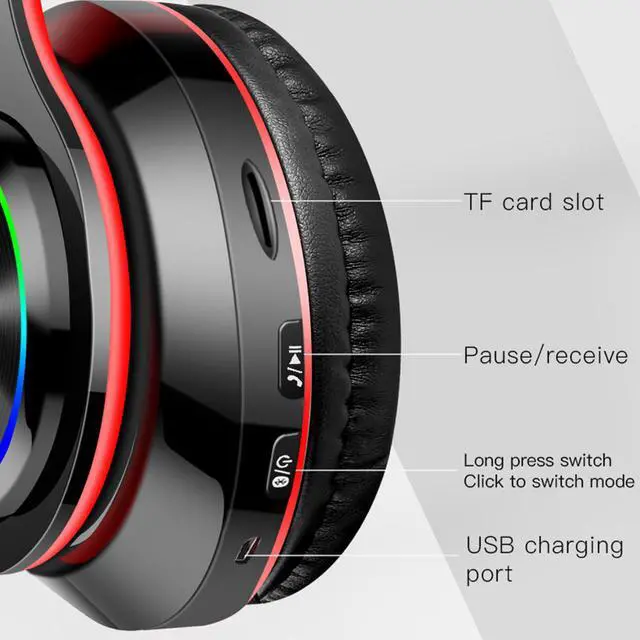 Alt view image 5 of 6 - Wireless Bluetooth Headset, Folding Gaming Headphone with Built-In Noise Reduction Microphone, Support TF Card, HiFi Stereo Headset with 3.5MM Cable, For IOS/Android, Tablet, Computer, Laptop (White)