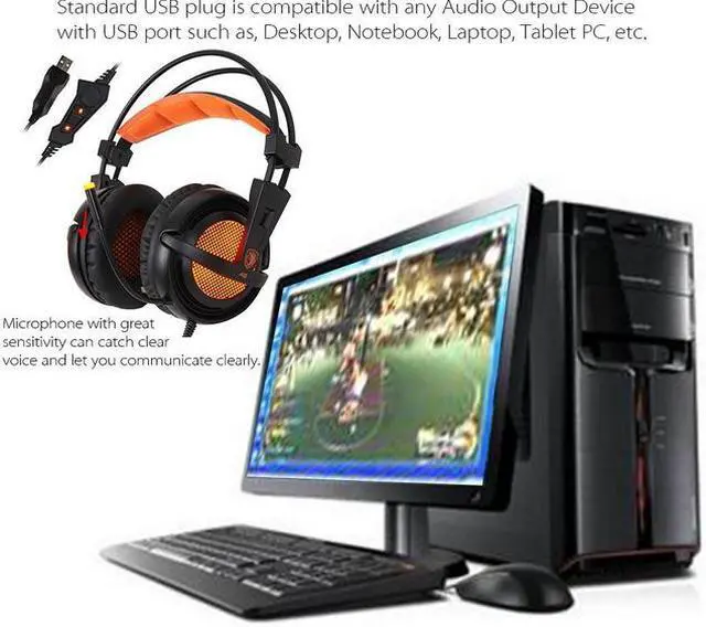 Alt view image 6 of 7 - Over Ear Gaming Headset With 7.1 Surround Sound, USB Wired Headphone with Noise Reduction Microphone and Volume Control(With Led Light)Compatible with PC, Computer, Notebook, MAC--White