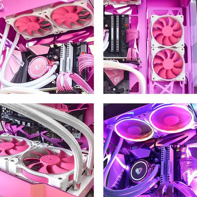 Alt view image 4 of 7 - 120mm Chassis Cooling Fan, RGB LED Luminous Computer Radiator, 3-Pin ARGB+4-Pin PWM Speed Control Cooling Fan (Pink)