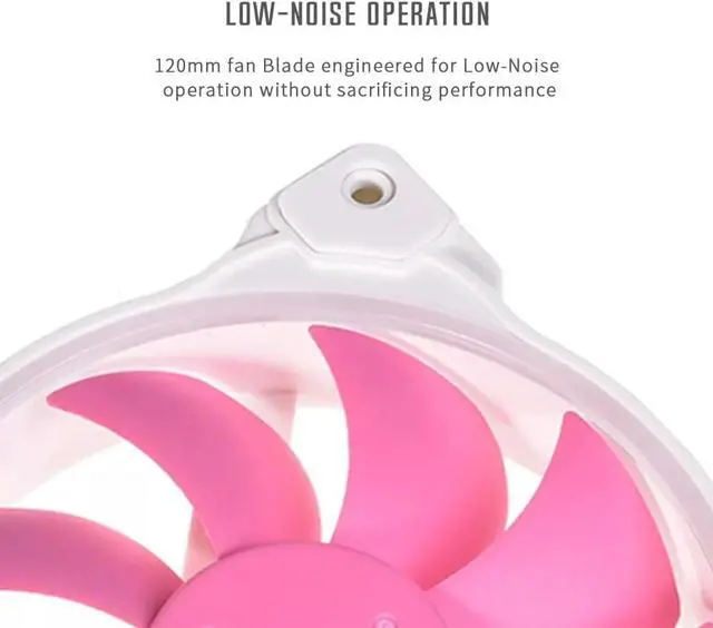 Alt view image 2 of 7 - 120mm Chassis Cooling Fan, RGB LED Luminous Computer Radiator, 3-Pin ARGB+4-Pin PWM Speed Control Cooling Fan (Pink)