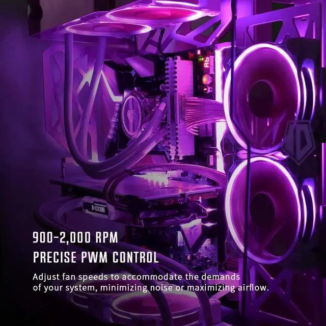 Alt view image 5 of 7 - 120mm Chassis Cooling Fan, RGB LED Luminous Computer Radiator, 3-Pin ARGB+4-Pin PWM Speed Control Cooling Fan (Pink)