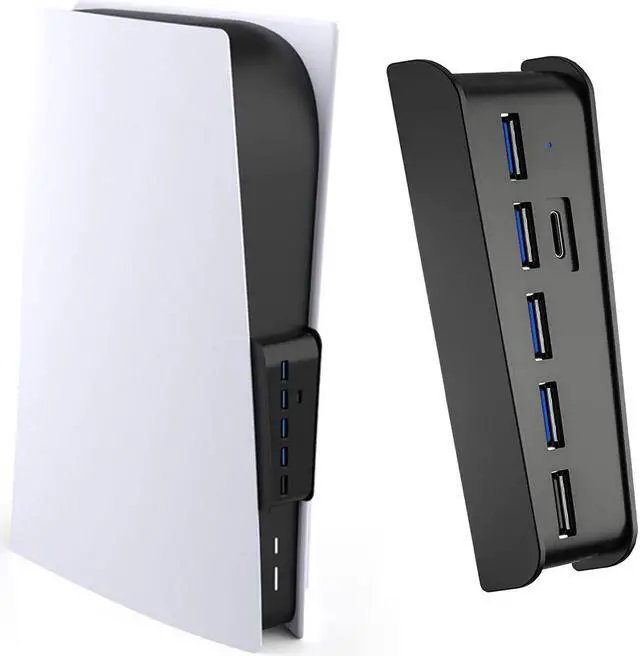 Main image of PS5 USB Hub, USB Type C 3.1 High Speed Transmission Extender Hub Adapter with 4 USB & 1 USB Charging Port & 1 USB C Port Converter Distributor Compatible with Playstation 5 Game Console (Black)