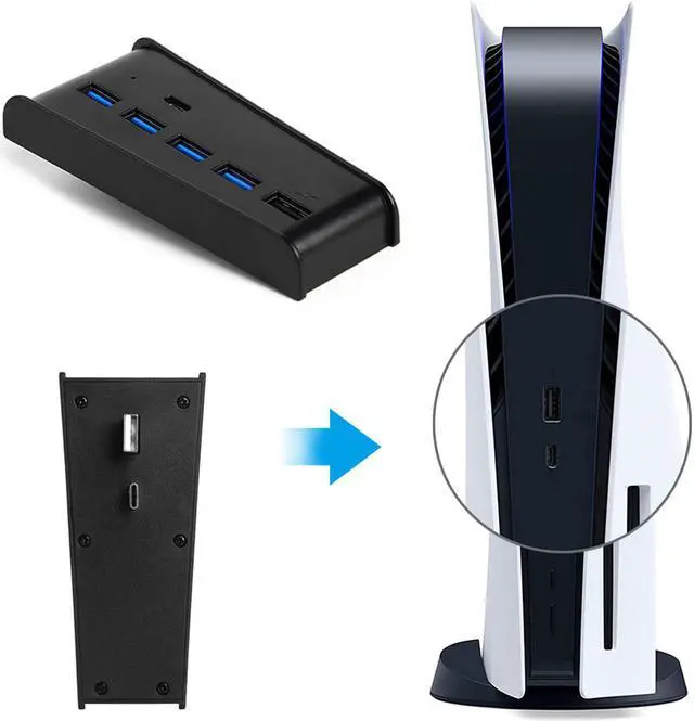 Alt view image 5 of 7 - PS5 USB Hub, USB Type C 3.1 High Speed Transmission Extender Hub Adapter with 4 USB & 1 USB Charging Port & 1 USB C Port Converter Distributor Compatible with Playstation 5 Game Console (Black)