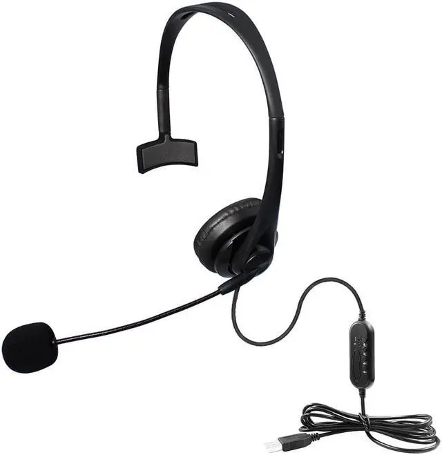 Alt view image 2 of 7 - USB Unilateral Headset, Wired Headphones With Noise Reduction Microphone and Volume Control for Computer PC Business Online Chat UC Skype Lync Soft Phone Call Center Office Gaming (Black)