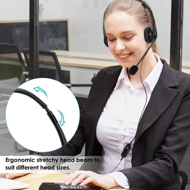 Alt view image 7 of 7 - USB Headset With Microphone Noise Reduction And Audio Control, Wired Business Communication Online Chat Headset, Broadband Computer Headset For Business UC Skype Lync Soft Phone Call Center Office