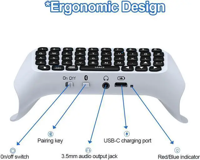 Alt view image 7 of 7 - PS5 Controller Keyboard, Wireless Bluetooth Keypad Gamepad Chatpad Rechargeable Online Gaming Live Chat Message Keyboard with Built-in Speaker & 3.5MM Audio Jack for Sony Playstation 5 Dualsense