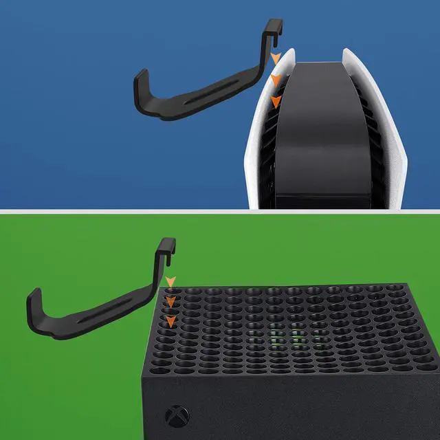 Alt view image 5 of 7 - PS5 Controller Headset Hanger Holder, 2Packs Controller Stand Mount Hook for Xbox Series X/S & Playstation 5 Game Console Gamepad & Gaming Headphone, No Screws & No Adhesive Tape – Black