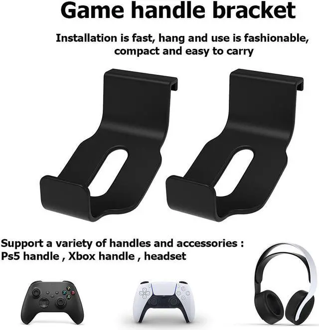 Alt view image 2 of 7 - PS5 Controller Headset Hanger Holder, 2Packs Controller Stand Mount Hook for Xbox Series X/S & Playstation 5 Game Console Gamepad & Gaming Headphone, No Screws & No Adhesive Tape – Black