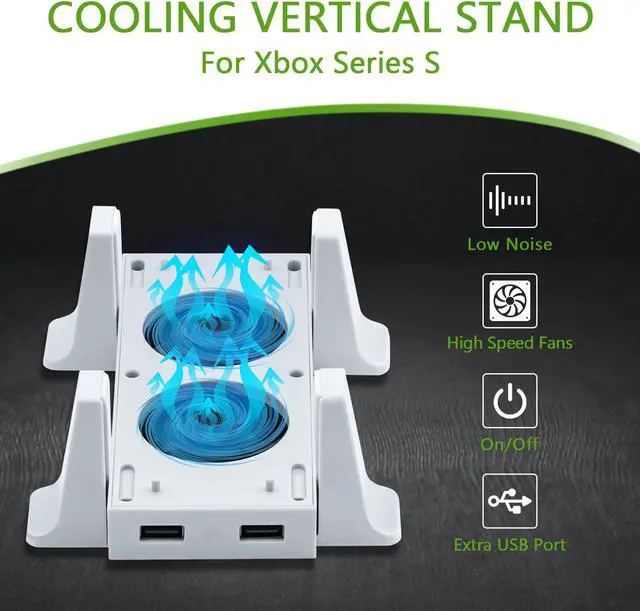 Alt view image 5 of 7 - Cooling Fan and Vertical Stand for Xbox Series S , Dual High Speed Fans with 3 Level Adjustable Speed & 2 USB Hub Charging & Data Syncing & 2 Non-Slip Holder for Xbox Series S Console