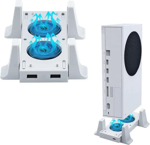 Main image of Cooling Fan and Vertical Stand for Xbox Series S , Dual High Speed Fans with 3 Level Adjustable Speed & 2 USB Hub Charging & Data Syncing & 2 Non-Slip Holder for Xbox Series S Console