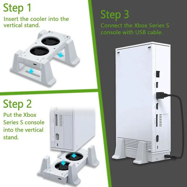 Alt view image 4 of 7 - Cooling Fan and Vertical Stand for Xbox Series S , Dual High Speed Fans with 3 Level Adjustable Speed & 2 USB Hub Charging & Data Syncing & 2 Non-Slip Holder for Xbox Series S Console