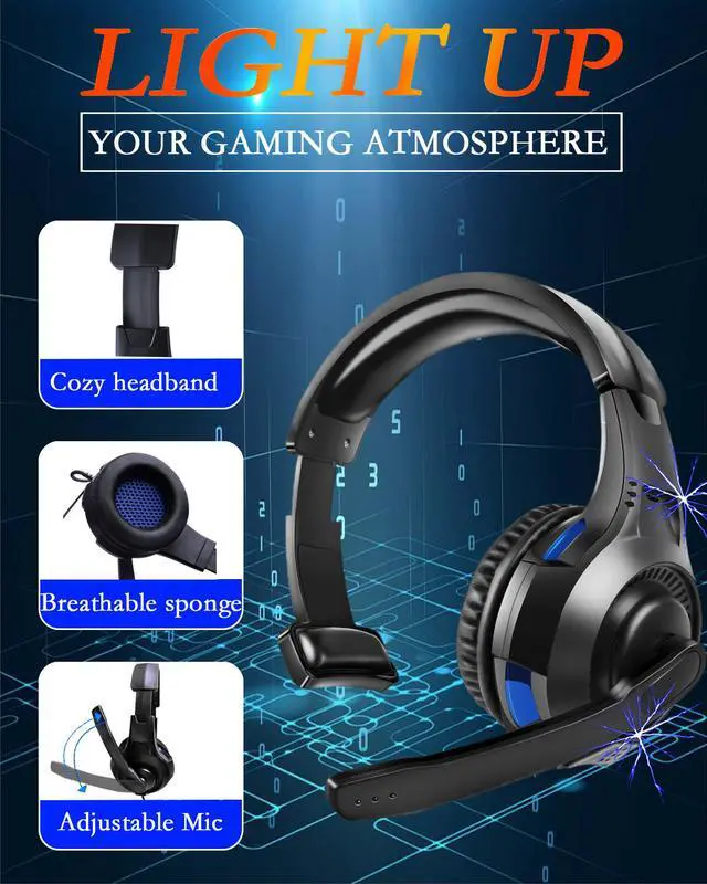 Alt view image 2 of 7 - PS5 PS4 Headset with Mic, One Ear Mono Gaming Headphones with Microphone Control, 3.5MM Wired Unilateral Headset for Playstation 5 4, Xbox Series X/S, Xbox One, Nintendo Switch/Lite, Laptop & PC