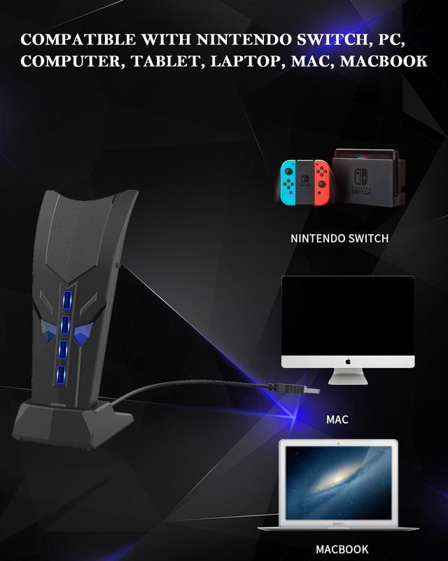 Alt view image 2 of 7 - PS5 USB HUB Extender, High-Speed External Expansion Adapter 4 Port USB Hub Charger Vertical Splitter for Playstation 5, PS4, PS3,  Xbox Series, Xbox One, Xbox 360, Nintendo Switch Game Console -Black