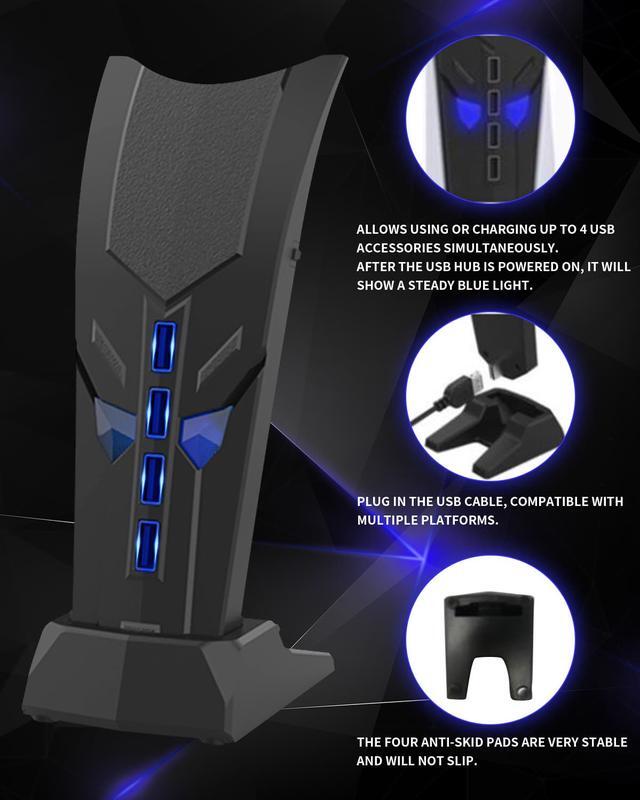 Alt view image 4 of 7 - PS5 USB HUB Extender, High-Speed External Expansion Adapter 4 Port USB Hub Charger Vertical Splitter for Playstation 5, PS4, PS3,  Xbox Series, Xbox One, Xbox 360, Nintendo Switch Game Console -Black