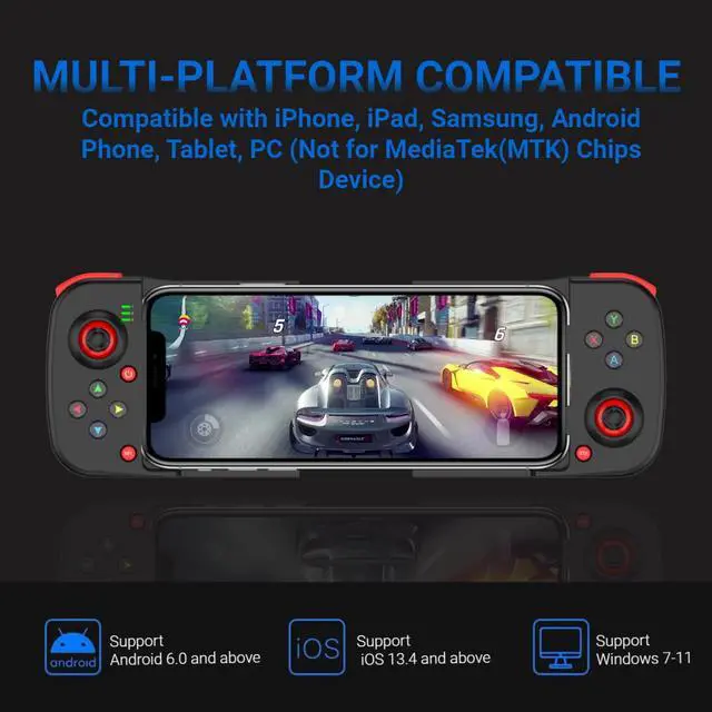 Alt view image 2 of 6 - Mobile Game Controller for iPhone 13,12,11, Samsung, iPad, Tablet, PC, Bluetooth 5.0 Low Latency Joystick Gamepad for Call of Duty Mobile, Apex Legends, Genshin Impact, Steam, Direct Play