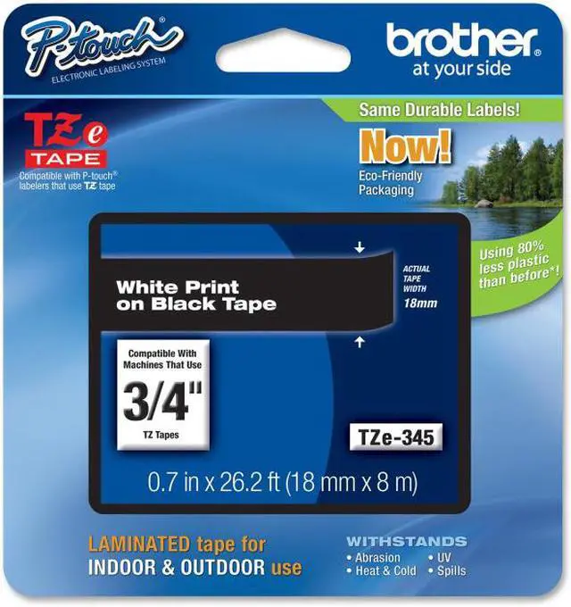Main image of Brother Label Tape Cartridge,  Label Type Indoor/Outdoor White/Black  PET TZe345