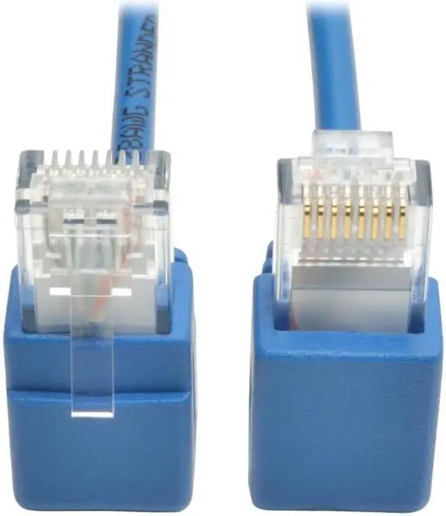 Alt view image 4 of 6 - Tripp Lite Cat6 Gigabit Snagless Molded Slim UTP Patch Cable with Right-Angle Connectors (RJ45 M/M), Blue, 2 ft. (N201-SR2-BL)