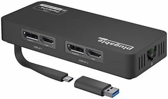 Alt view image 9 of 15 - Plugable 4K DisplayPort and HDMI Dual Monitor Adapter with Ethernet for USB 3.0 and USB-C, Compatible with Windows and Mac