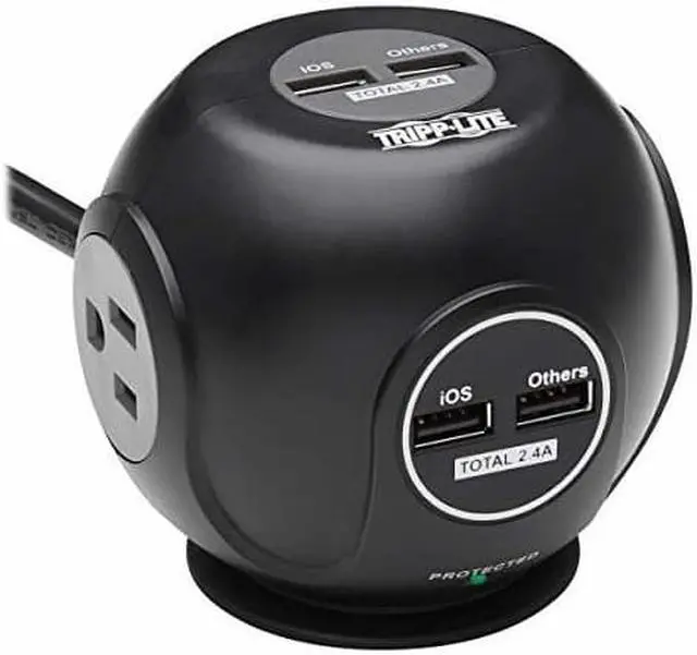 Alt view image 8 of 10 - Tripp Lite 3-Outlets 4 USB Spherical Surge Protector Black TLP36USB