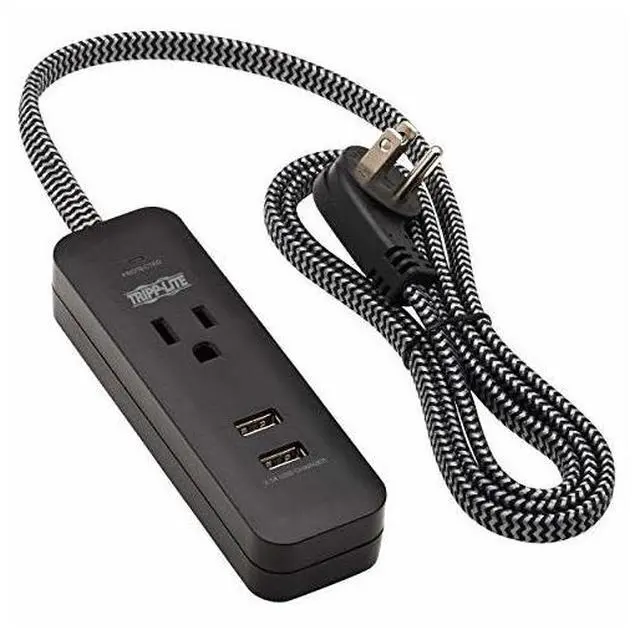 Alt view image 6 of 15 - Tripp Lite Surge Protector Power Strip 1-Outlet 2 USB Ports 4ft Cord TLP104USB