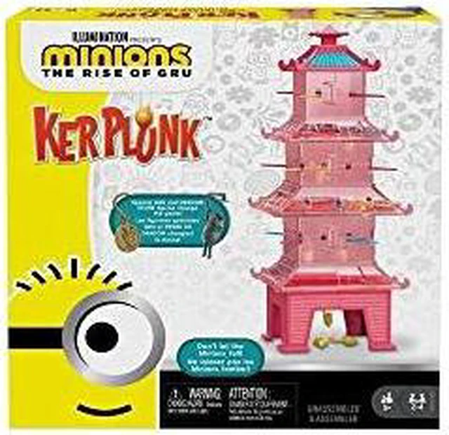 Main image of mattel kerplunk kids game featuring illumination's minions: the rise of gru with minions game pieces and pagoda tower, gift for 5 year olds and up