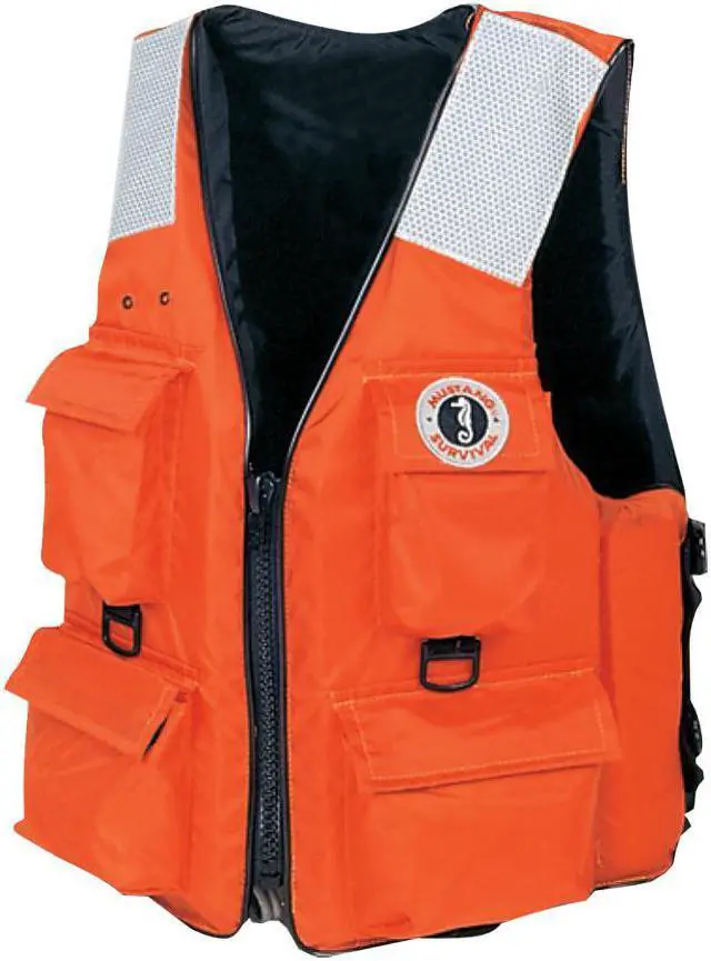 Alt view image 2 of 4 - MUSTANG SURVIVAL MUSTANG FOUR POCKET VEST W/ SOLAS TAPE XXL ORANGE MV3128T2-XXL-OR