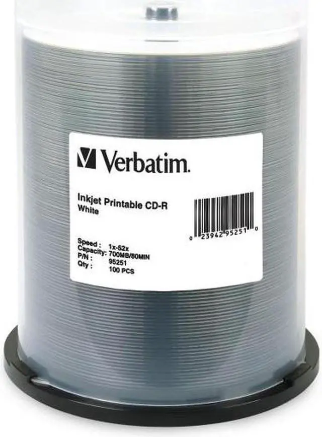 Main image of Verbatim CD-R 700MB 52X White Inkjet Printable - 100pk Spindle