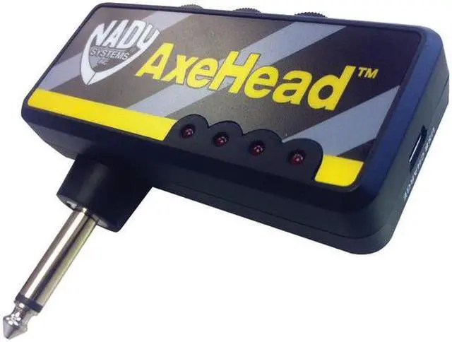Alt view image 10 of 12 - Nady AxeHead Miniature Headphone Guitar Amplifier _ Built-in amp simulation with gain, tone and volume controls _ includes headphones splitter, 3.5mm audio cable, and USB charging cable