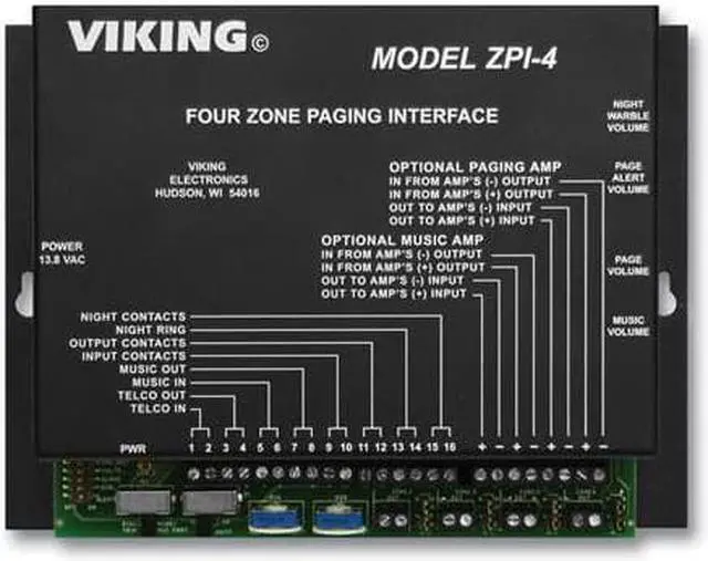Alt view image 3 of 4 - Viking Electronics - ZPI-4 - Multi-Zone Paging Interface Touch Tone Controlled