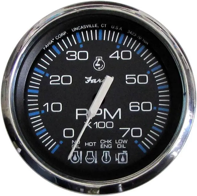Alt view image 2 of 4 - Faria Chesapeake Black SS 4"" Tachometer w/Systemcheck Indicator - 7,000 RPM (Gas - Johnson/Evinrude Outboard)