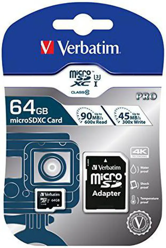 Alt view image 15 of 20 - Verbatim Memory Card microSDXC w/Adapter 64GB BK/GY 47042