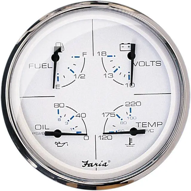 Main image of Faria 5" Multifunction Gauge Chesapeake White w/Stainless Steel - Fuel, Oil, Water & Voltmeter