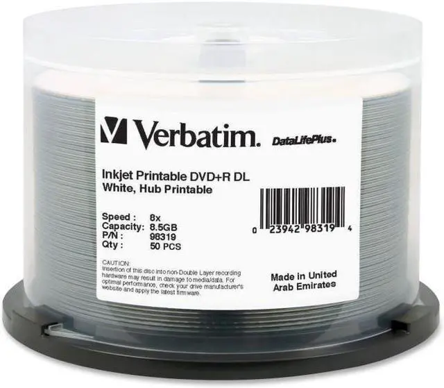 Main image of VERBATIM AMERICAS LLC 98319 DVD+R DL 8.5GB 8X INKJET PRINTABLE 50PK