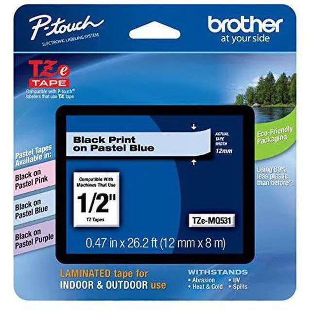 Alt view image 7 of 13 - Brother TZEMQ531 Tz Standard Adhesive Laminated Labeling Tape, 1/2 Inch W, Pastel Blue