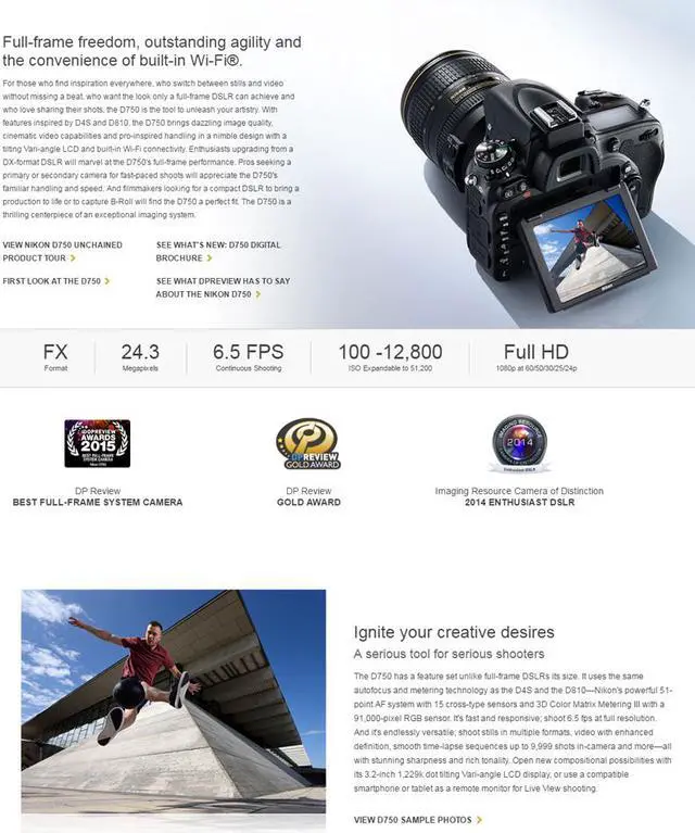 Alt view image 7 of 14 - NEW Nikon D750 Digital SLR Camera FX-format Full Frame DSLR 24.3 MP (Body Only) - International Version