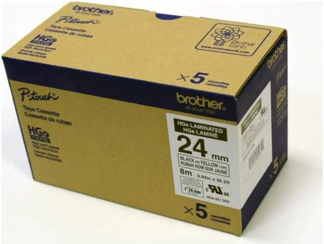 Main image of Brother HGE6515PK Black On Yellow Hge Tape With Standard Adhesive - 5 Pack