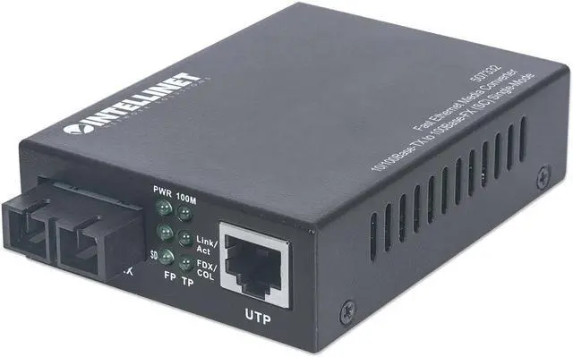 Main image of Intellinet Fast Ethernet Single Mode Media Converter, 10/100Base-TX to 100Base-FX (SC) Single-Mode, Wavelength 1310 nm, 20 km (12.4 mi)