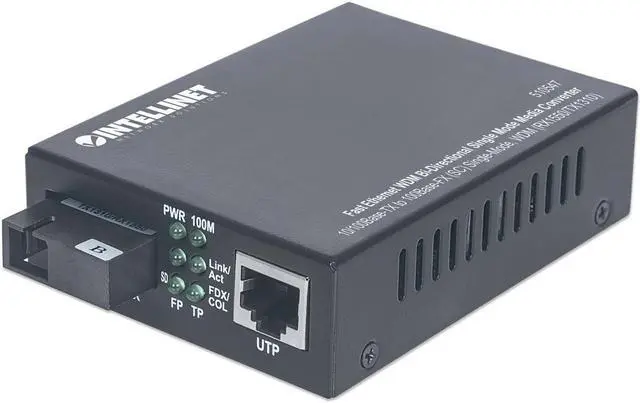 Main image of Intellinet Fast Ethernet WDM Bi-Directional Single Mode Media Converter, 10/100Base-TX to 100Base-FX (SC) Single-Mode, 20 km (12.4 mi.), WDM (RX1550/TX1310)